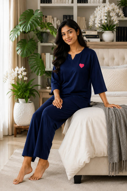Mallory Winston Women Top & Pyjama Set Blue Applique