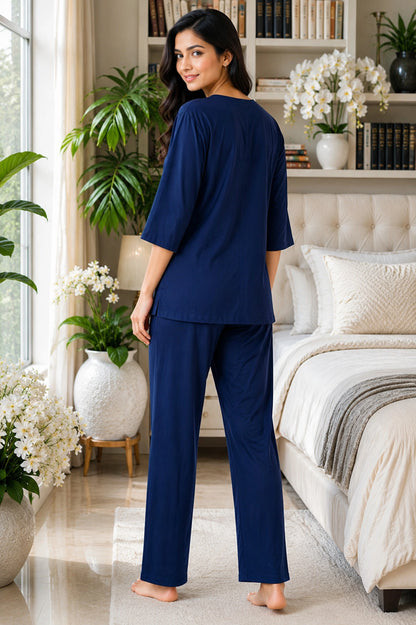 Mallory Winston Women Top & Pyjama Set Blue Applique