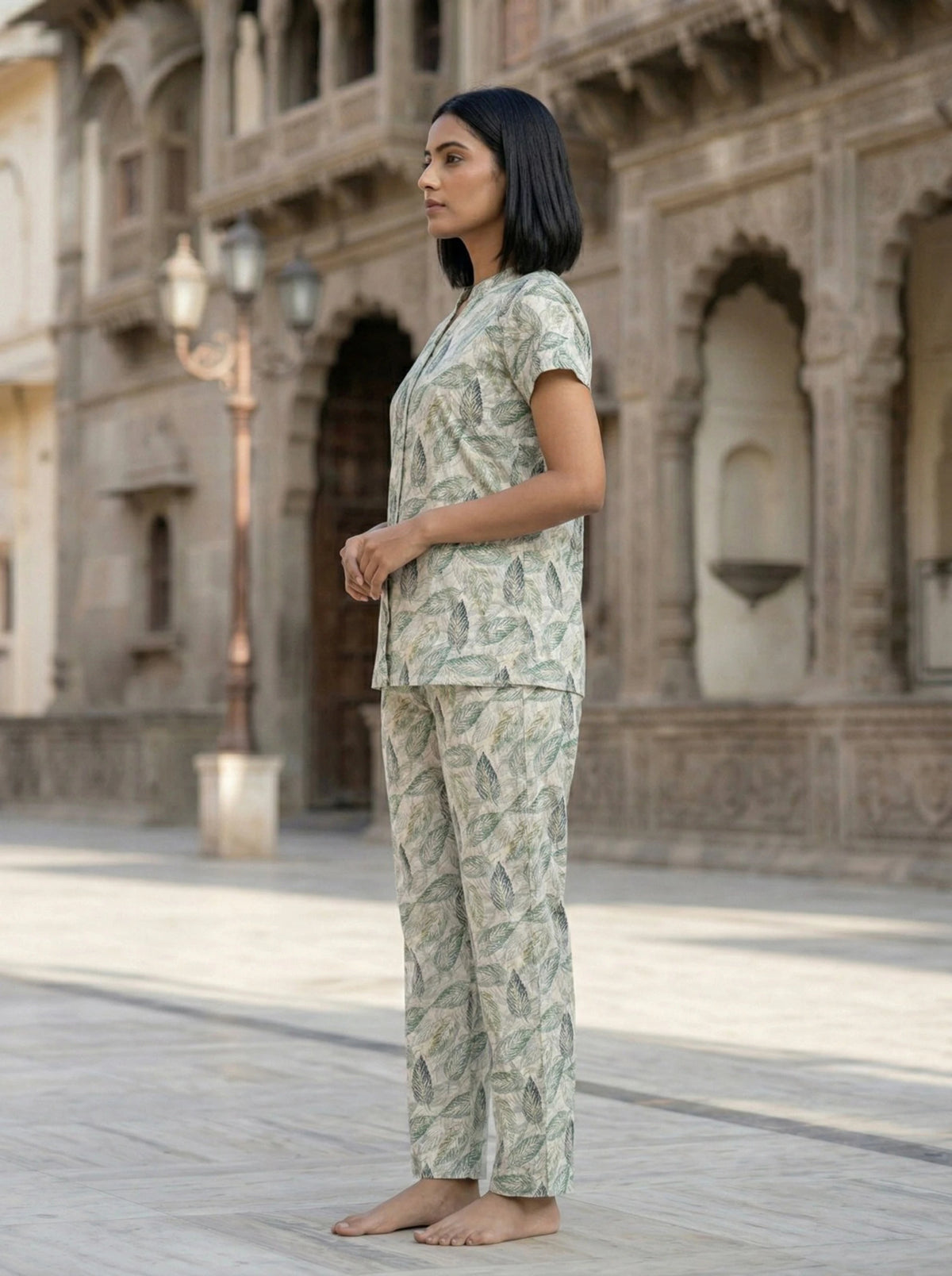 Mallory Winston Women Top & Pyjama Set Light Green Printed