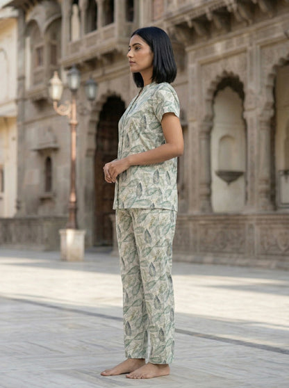 Mallory Winston Women Top & Pyjama Set Light Green Printed