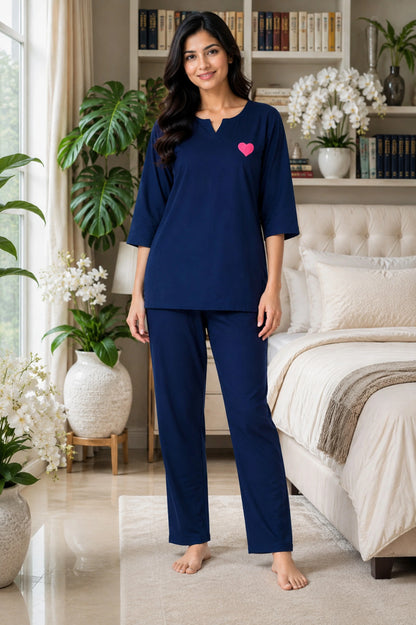 Mallory Winston Women Top & Pyjama Set Blue Applique