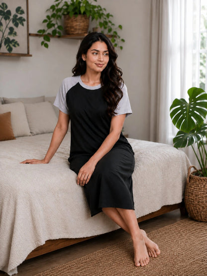 Mallory Winston Women Nightdress (Black, Grey)
