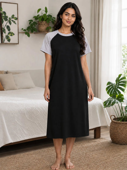 Mallory Winston Women Nightdress (Black, Grey)