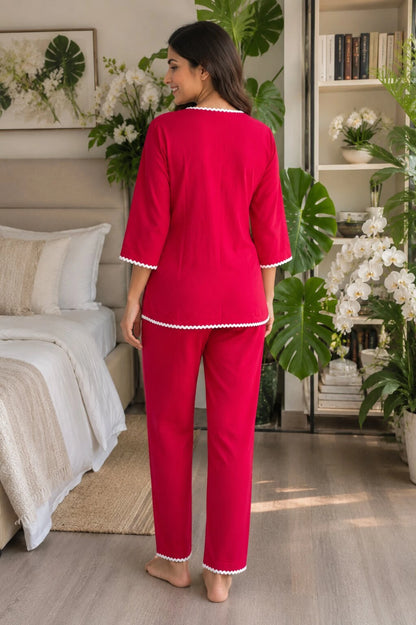 Mallory Winston Women Top & Pyjama Set Pink Embroidered