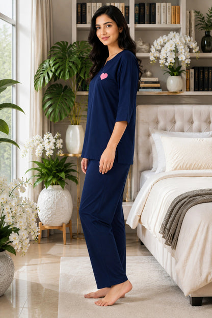 Mallory Winston Women Top & Pyjama Set Blue Applique