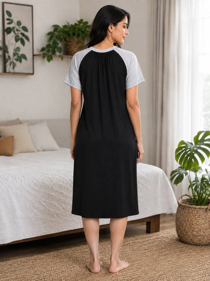 Mallory Winston Women Nightdress (Black, Grey)