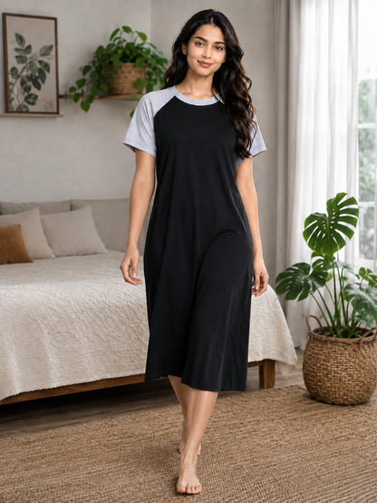 Mallory Winston Women Nightdress (Black, Grey)